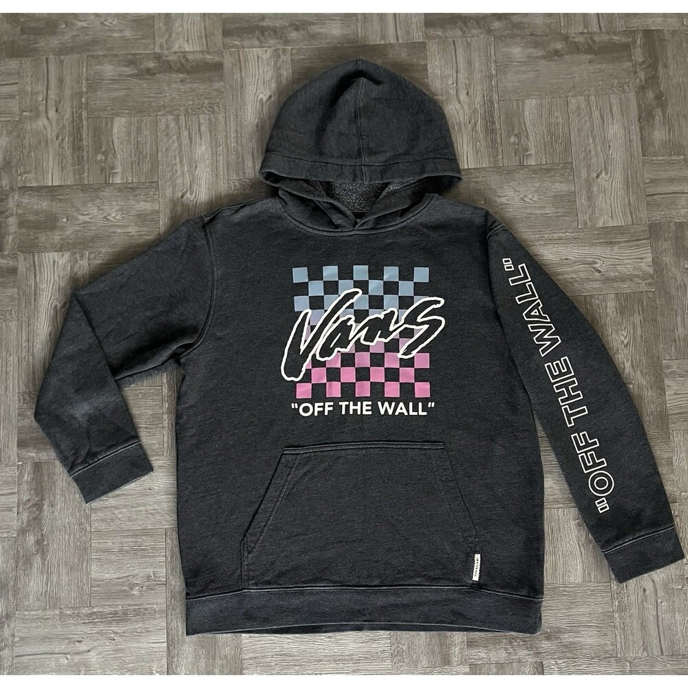 Boy’s VANS Vintage Logo Gray Hoodie Sweatshirt Size XL Youth Skate Checkered